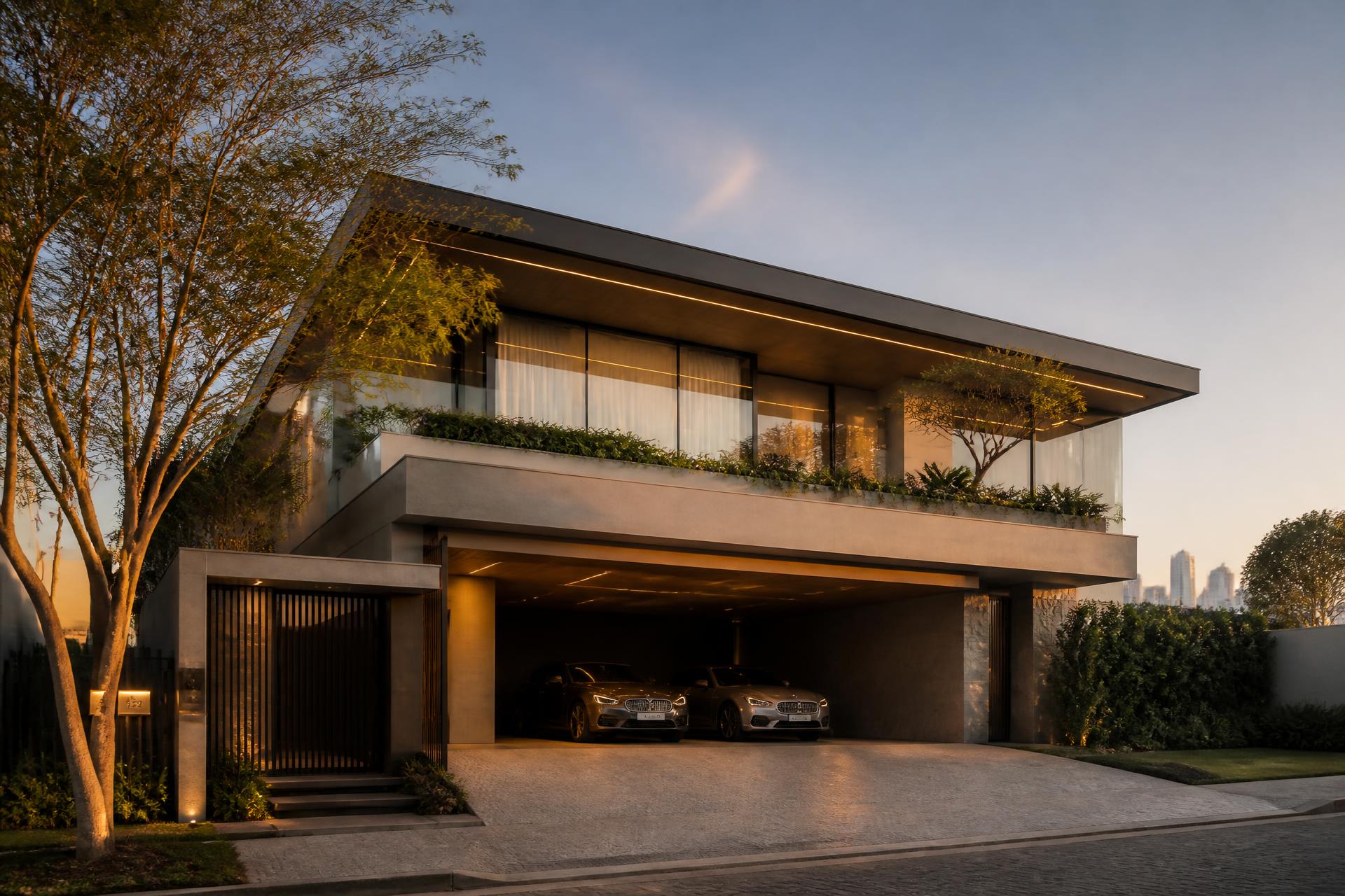Residência de alto padrão em São Paulo ao entardecer